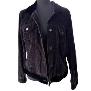 J Jill Corduroy Velvet Trim Jacket‎ Womens M Black Vintage Heritage Minimalist